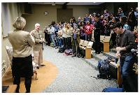 Generated thumbnail: Edwin Graves Wilson being applauded at lecture, Z. Smith Reynolds Library