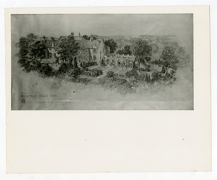Drawing of preliminary rear elevation, Graylyn Estate, 1927
