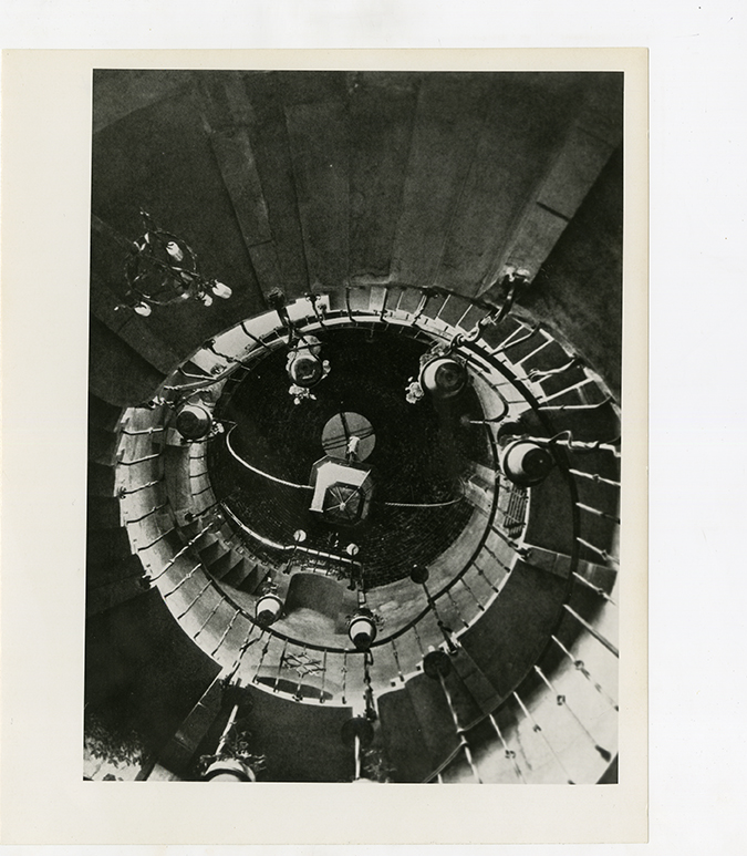 Top-down view of spiral staircase in Graylyn Estate mansion