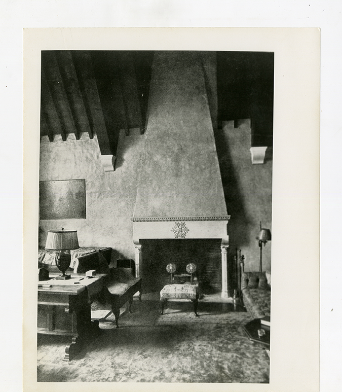Interior view of fireplace in Graylyn Estate mansion