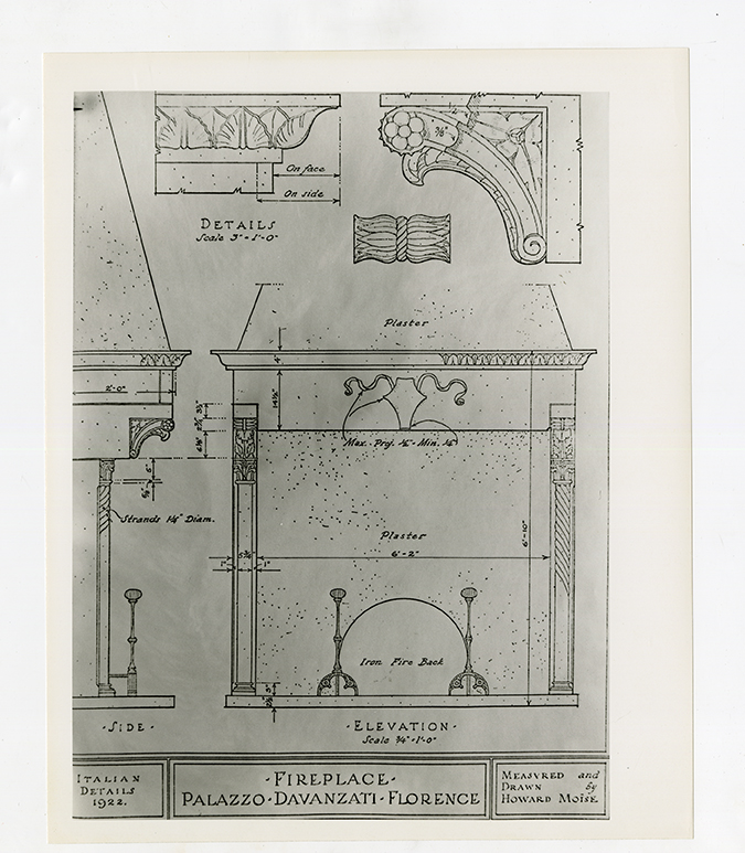 Architectural drawing of fireplace, Palazzo Davanzati, Florence