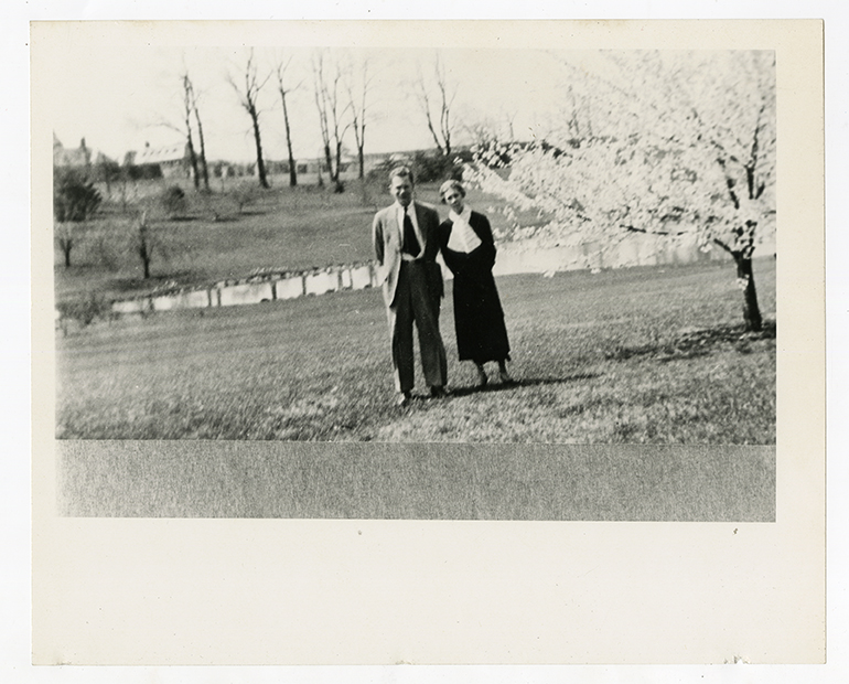 Bowman Gray, Jr. and Nathalie Gray by the pond