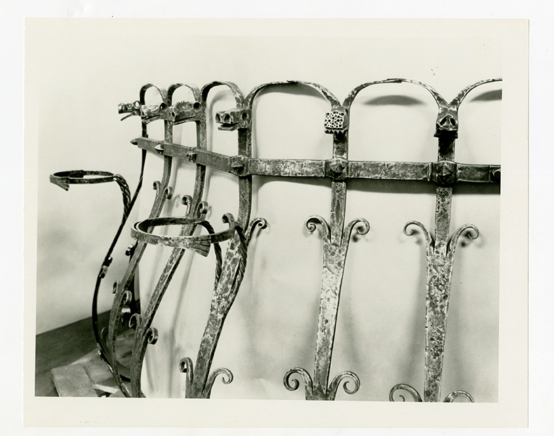 Detailed view of ornate iron railing