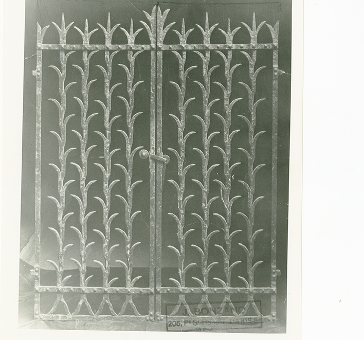 Ornate iron gate with leaf design