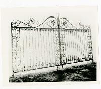 Generated thumbnail: Decorative wrought iron gate with floral and scroll design