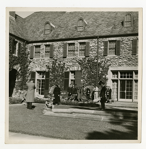 Gathering in courtyard of Graylyn Estate