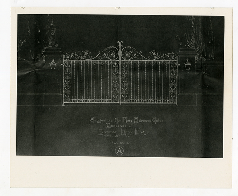 Blueprint for main entrance gates of Graylyn Estate