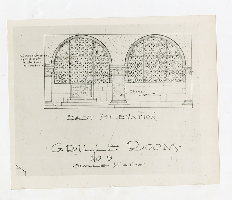 Architectural drawing of Grille Room No. 9 East Elevation