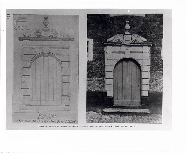 Doorway Drawing and Photograph of La Ferme du Rieu, Hesdin l'Abbé, Pas de Calais
