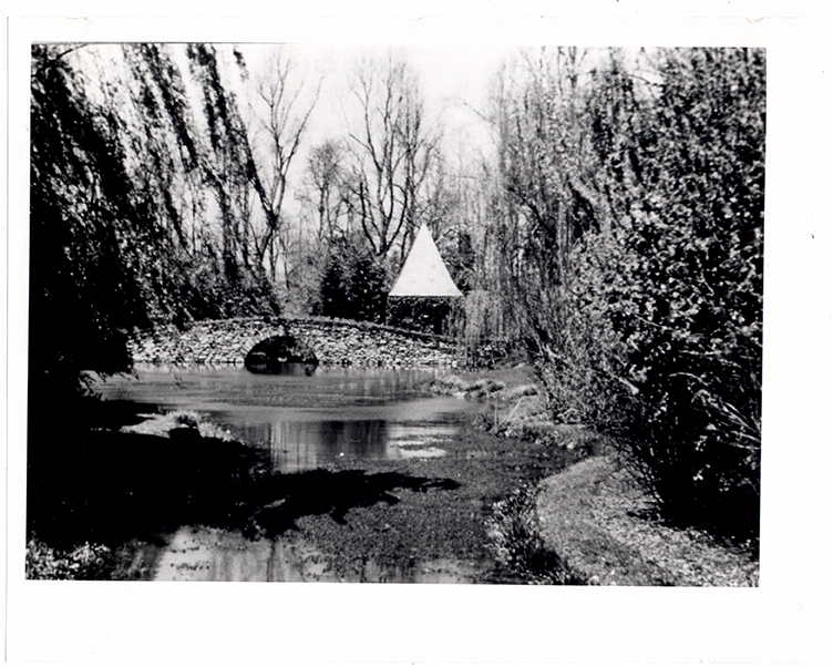 Stone Bridge and Pavilion by Pond at Graylyn Estate
