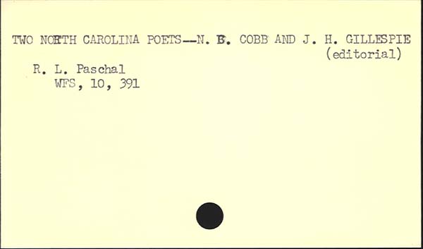 TWO NORTH CAROLINA POETS�N. B. COBB AND J. H. GILLESPIE (editorial)