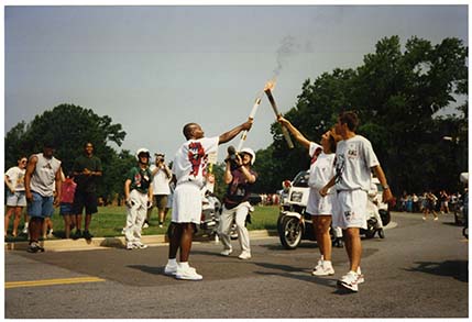 Atlanta Olympics torch relay in front of library