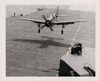 Generated thumbnail: SB2C Helldiver landing on deck of aircraft carrier USS Princeton (CV-37).