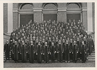Generated thumbnail: Large group of SEBTS graduates on the steps of the gymnasium.