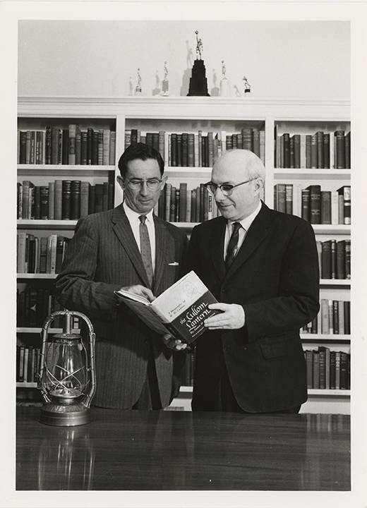 Dr James Blackmore and Dr Olin T Binkley with Blackmore's book, The Cullom Lantern