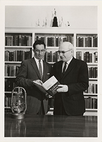 Generated thumbnail: Dr. James Blackmore and Dr. Olin T. Binkley with Blackmore's book, The Cullom Lantern.