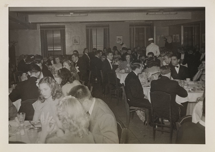 View of the room at a formal banquet from the head table