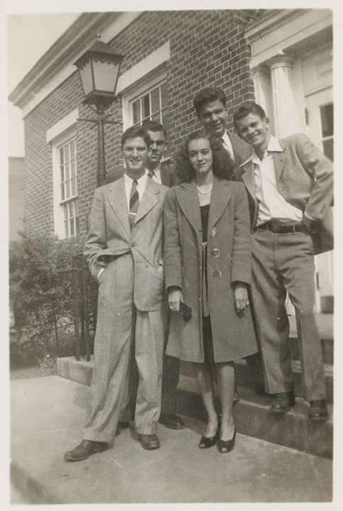 Five young people in front of the Wake Forest Post Office