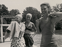 Generated thumbnail: Three women with community pool and diving platform are visible in the background